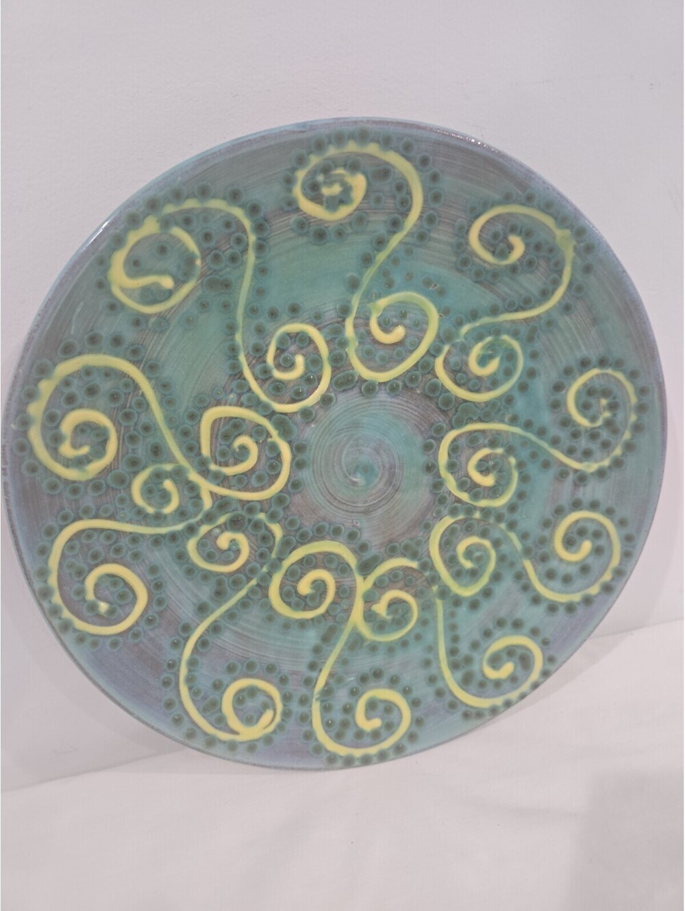 Earthworks Pottery Barbados Handcrafted Turquoise Swirl Dinner Plate 11" Ceramic